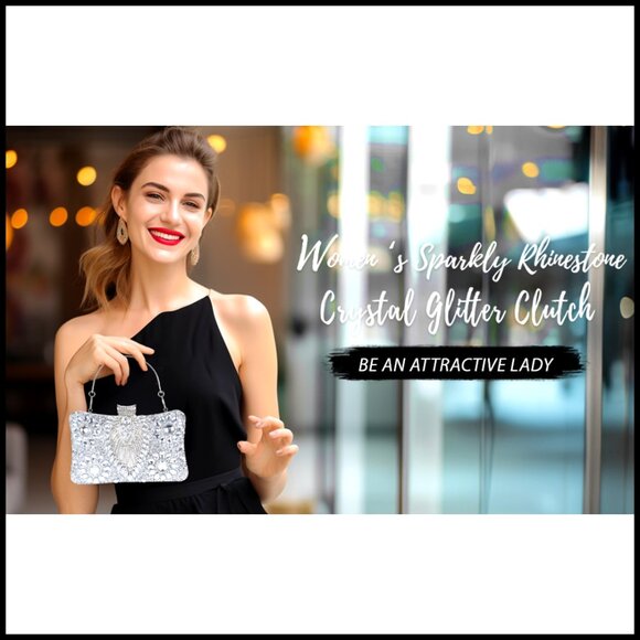 Sparkly Rhinestone Sequin Clutch Evening Bag with Removable Chains for Wedding